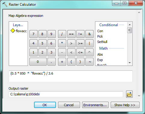 ArcGIS Raster Calculator Box